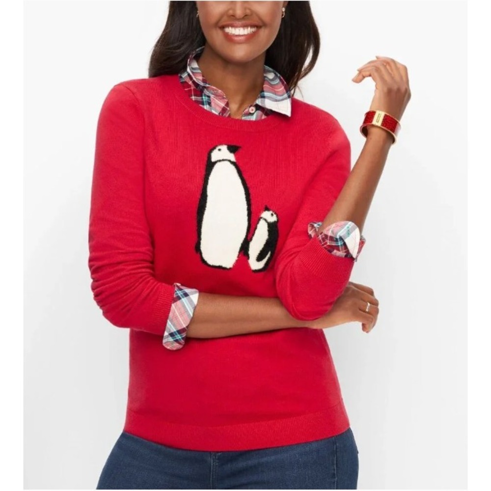 Talbots Women XS Red Penguin Cashmere Blend Crew Neck Sweater 55078528 NEW